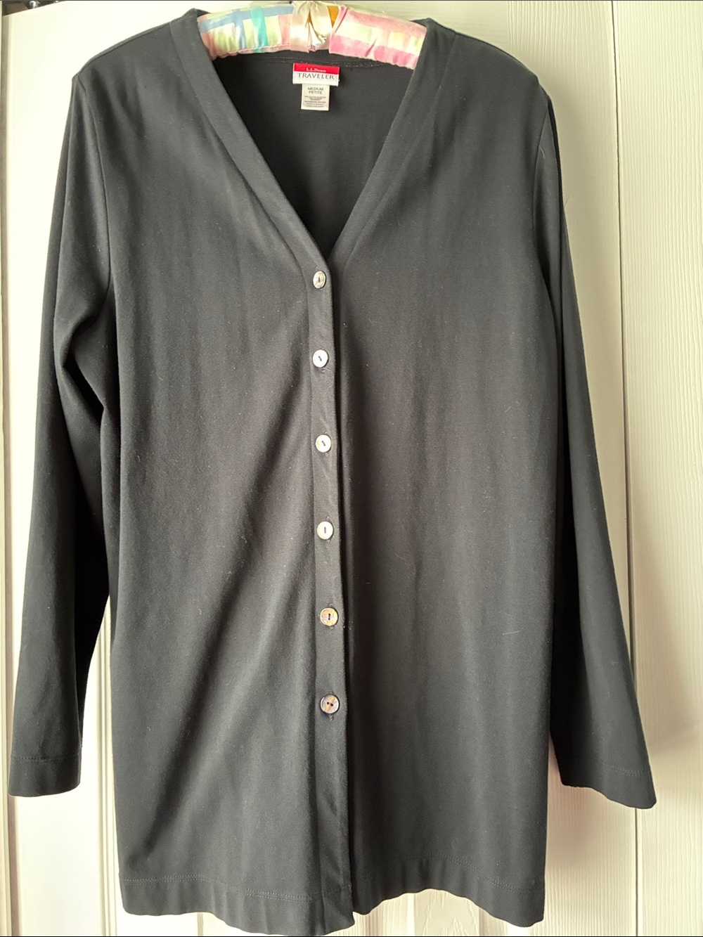 L.L. Bean Women's Black Travelers V-Neck Button Cardigan